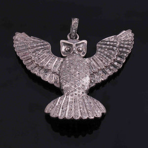 1 Pc Antique Finish Pave Diamond Bird Pendant - 925 Sterling Silver - Diamond Pendant 38mmx33mm PD2018