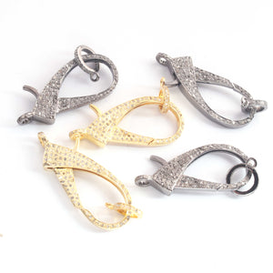 1 Pc Pave Diamond XL Lobster Clasp Oxidized Sterling Silver - With Diamond On Both Sides 40mmx16mm LB050
