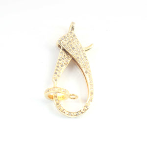 1 Pc Pave Diamond XL Lobster Clasp Oxidized Sterling Silver - With Diamond On Both Sides 40mmx16mm LB050