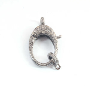 1 PC Pave Diamond Lobster Clasp Antique Finish over Sterling Silver - 31mmx15mm LB026