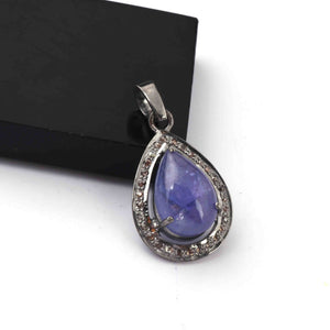 1 Pc Pave Diamond With Tanzanite Pear Pendant Over 925 Sterling Silver 27mmx18mm PD1827