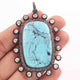 1 Pc Antique Finish Pave Diamond With Rose Cut Turquoise Rectangle Shape Pendant - 925 Sterling Silver - Pave Diamond Pendant -58mmx39mm PD2042