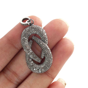 1 Pc Antique Finish Pave Diamond Charms   Designer Fancy Pendant - 925 Sterling Silver -Diamond Pendant 36mmx16mm PD2064