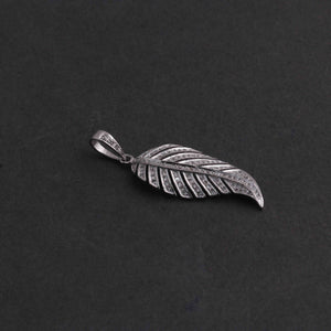 1 Pc Pave Diamond Leaf Pendant - Oxidized Silver /Vermeil & Bright Silver Pendant- 38mmx15mm Pd339