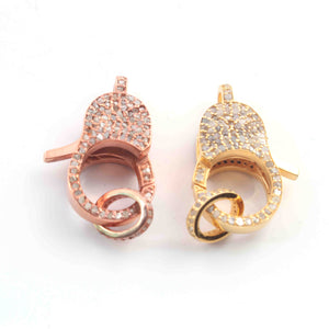 1  PC Antique Finish Pave Diamond Lobsters Over Rose Gold & Yellow Gold- Double Sided Diamond Clasp 24mmx13mm LB261