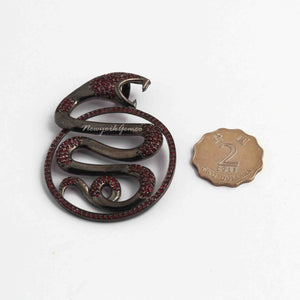 1 Pc Pave Ruby Anaconda Snake Charm Pendant - 925 Sterling Silver - Snake Charm Pendant PD305
