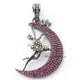 1 Pc Beautiful Pave Diamond Angel,Star with Ruby Moon Pendant 925 Sterling Silver - Designer Pendant 33mmx17mm PD829