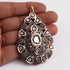 1 Pc Pave Diamond With Rose cut Diamond Designer Pear Pendant - 925 Sterling Vermeil - Polki Pendant 65mmx41mm PD1814