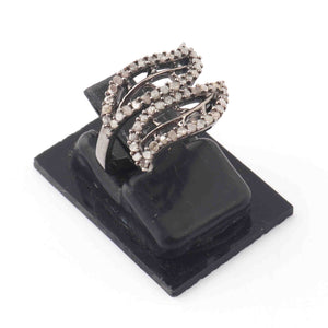1 PC Antique Finish Pave Diamond Designer Leaf Shape Ring - 925 Sterling Silver - Diamond Ring  GVRD002