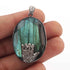1 Pc Pave Diamond Labradorite With Hamsa Pendant Over 925 Sterling Silver - Oval Shape Pendant 36mmx24mm PD1652