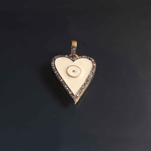 1 PC Pave Diamond Cream Bakelite Heart Charm 925 Sterling Vermeil - Pave Diamond Heart Pendant - 31mmx20mm PD1039