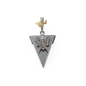 1 Pc Pave Diamond Black Pyrite With Butterfly Pendant Over 925 Sterling Silver - Trillion Shape Pendant 30mmx20mm GVPD015
