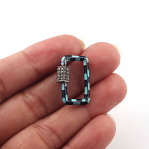 1 Pc Pave Diamond  Rectangle Multi Color Enemel Carabiner- 925 Sterling Silver- Diamond Lock with Screw On Mechanism 22mmx15mm CB047