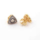 1 Pair Pave Diamond With Rosecut Diamond Antique Finish Stud Earrings - 925 Sterling Vermeil - Polki Stud Earrings 12mm ED231