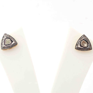 1 Pair Pave Diamond With Rosecut Diamond Antique Finish Stud Earrings - 925 Sterling Vermeil - Polki Stud Earrings 12mm ED231