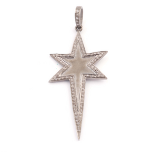 1 Pc Beautiful Pave Diamond Star Pendant Over 925 Sterling Silver/ Vermeil - Necklace Jewelry 58mmx26mm PD1002