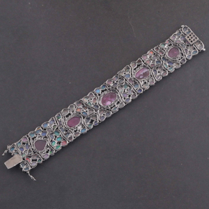 1 PC Pave Diamond Genuine Ethiopian Opal & Ruby Bracelet - 925 Sterling Silver - Multi Gemstones Bracelet - 7.25 Inch BD036
