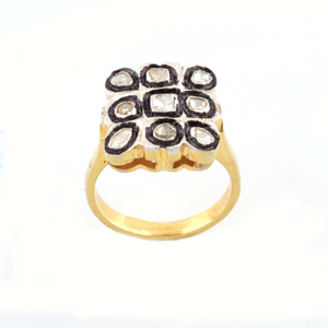 1 PC Beautiful Rose Cut Diamond Designer Ring - 925 Sterling Vermeil- Polki Ring Size-9.5 Rd222