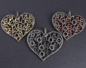 1 PC Genuine Pave Diamond Designer Heart Pendant -Two Tone Pendant- Love Necklace Pendant 40mmx50mm PD1239