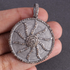 1 PC Pave Diamond Textured Sun Charm Pendant Over 925 Sterling Silver - Round Pendant 38mmX34mm PD437