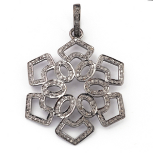 1 Pc Pave Diamond Flower Pendant Over 925 Sterling Silver -Designer Pendant 40mmx33mm PD1485