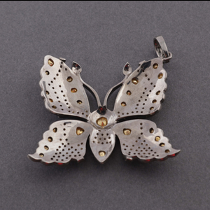 1 Pc Pave Diamond with Rose Cut Diamond Butterfly Pendant - 925 Sterling Silver - Polki Pendant 39mmx41mm PD617