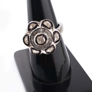 1 PC Pave Diamond With Rose Cut Diamond Round Ring - 925 Sterling Silver- Polki Ring Rd030