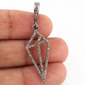 1 Pc Antique Finish Pave Diamond Arrow Pendant Over 925 Sterling Silver 30mmx12mm PD703