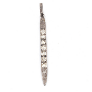 1 Pc Pave Diamond With Rose Cut Spike Pendant Over 925 Sterling Silver & Vermeil -Polki Spike Pendant 64mmx4mm PD943