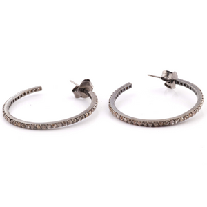 1 Pair Pave Diamond Round Hoop Earring -925 Sterling Silver -Circle Hoop Earrings 42mm ED203