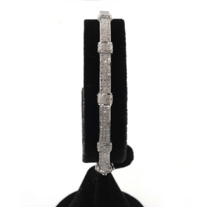 Pave Diamond Designer Bangle - Oxidized Sterling Silver Bangle with Lock - Sparky Diamonds Size : 2.5 BD166