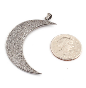 1 Pc Pave Diamond Crescent Moon Charm Pendant -925 Sterling Silver Diamond Pendant 59mmX15mm PD257