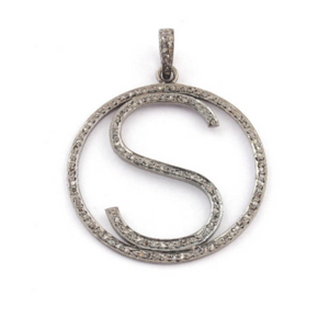 1 PC Pave Diamond Letter "A,D,F,H,J,K,S" Round Shape Pendant Over 925 Sterling Silver - 38mmx35mm PD308