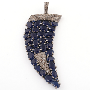1 PC Pave Diamond Genuine Blue Sapphire , Ruby,Labradorite & Black Onyx Horn Pendant -925 Sterling Silver -Necklace Pendant PD511