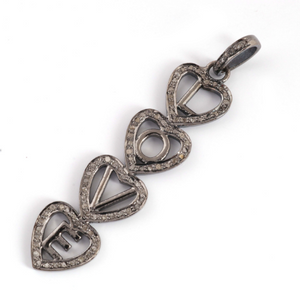 1 Pc Antique Finish Pave Diamond Designer Heart Pendant - 925 Sterling Silver- Love Necklace Pendant 54mmx13mm PD1266
