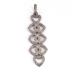 1 Pc Pave Diamond Heart Designer Pendant -925 Sterling Silver -Necklace Pendant 55mmx17mm PD1438