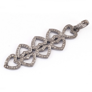 1 Pc Pave Diamond Heart Designer Pendant -925 Sterling Silver -Necklace Pendant 55mmx17mm PD1438