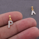 14K Solid Yellow Gold and White Diamond Initial Charm Pendant - Letter A, P Pendant - 11mm PD180