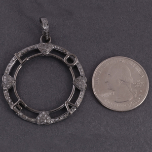 1 Pc Pave Diamond Round Designer Love Pendant -925 Sterling Silver -Necklace Pendant 40mmx36mm PD1259