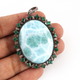 1 Pc Antique Finish Baguette Diamond With Emerald Larimar Oval Pendant - 925 Sterling Silver - Necklace Pendant 48mmx37mm PD1588