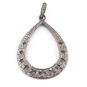 1 Pc Pave Diamond Pear Shape Designer Pendant -925 Sterling Silver -Necklace Pendant 43mmx32mm PD1450