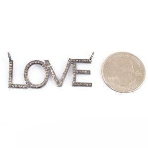 1 Pc Pave Diamond Love Necklace Connector - 925 Sterling Silver -Diamond Connector 45mmx15mm PD1440