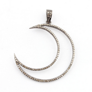 1 Pc Pave Diamond Crescent Moon Charm Pendant Over 925 Sterling Silver 43mmX12mm PD865