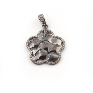 1 Pc Pave Diamond Beautiful Flower Pendant - 925 Sterling Silver - Flower Charm Pendant 30mmx26mm PD370