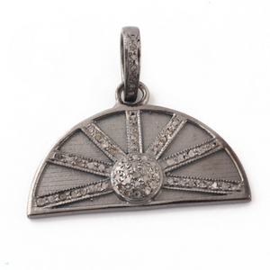 1 Pc Antique Finish Pave Diamond Designer Semi Circular Pendant -925 Sterling Silver -Necklace Pendant 20mmx31mm PD1559