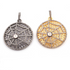 1 Pc Pave Diamond Spider Web Center In Rosecut Pendant -925 Sterling Silver-Vermeil - Round Pendant 36mmx32mm PD944