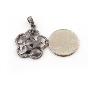 1 Pc Pave Diamond Beautiful Flower Pendant - 925 Sterling Silver - Flower Charm Pendant 30mmx26mm PD370