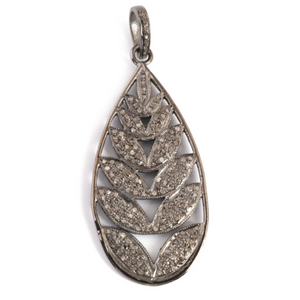 1 Pc Pave Diamond Pear Shape Designer Leaf Pendant -925 Sterling Silver -Necklace Pendant 49mmx22mm PD1314