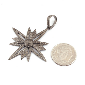 1 Pc Pave Diamond Star Pendant - 925 Sterling Silver - Star Pendant 41mmx38mm Pd994