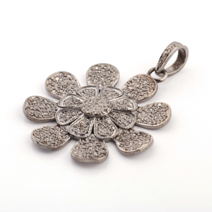 1 Pc Pave Diamond Flower Pendant Over 925 Sterling Silver-Necklace Pendant 40mmx36mm PD087